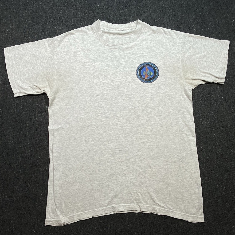 VTG 95 Speedo Liquid‎ Planet Ocean Fish Nature T-Shirt Sz L Graphic Distressed